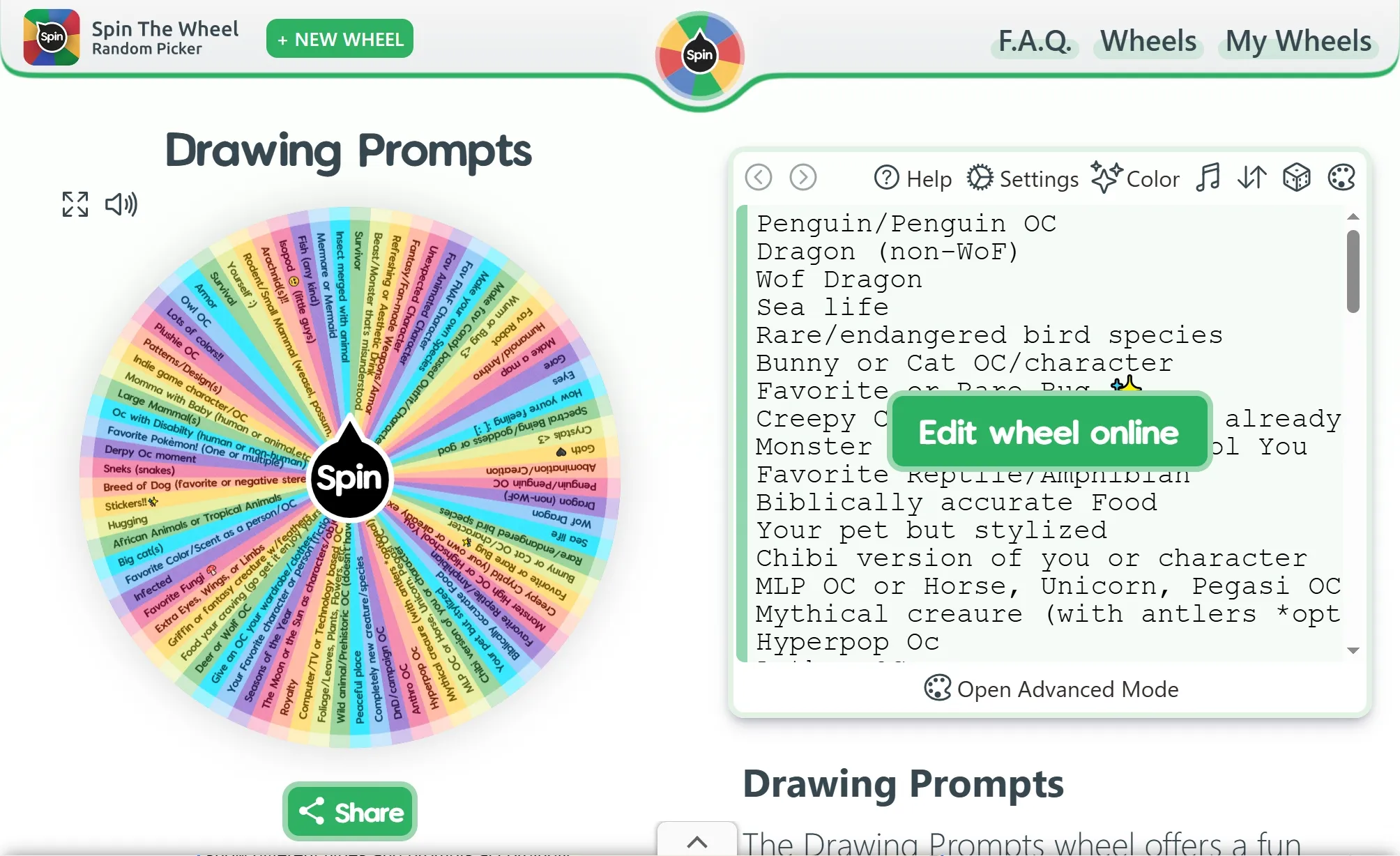 Random Drawing Prompt Wheel