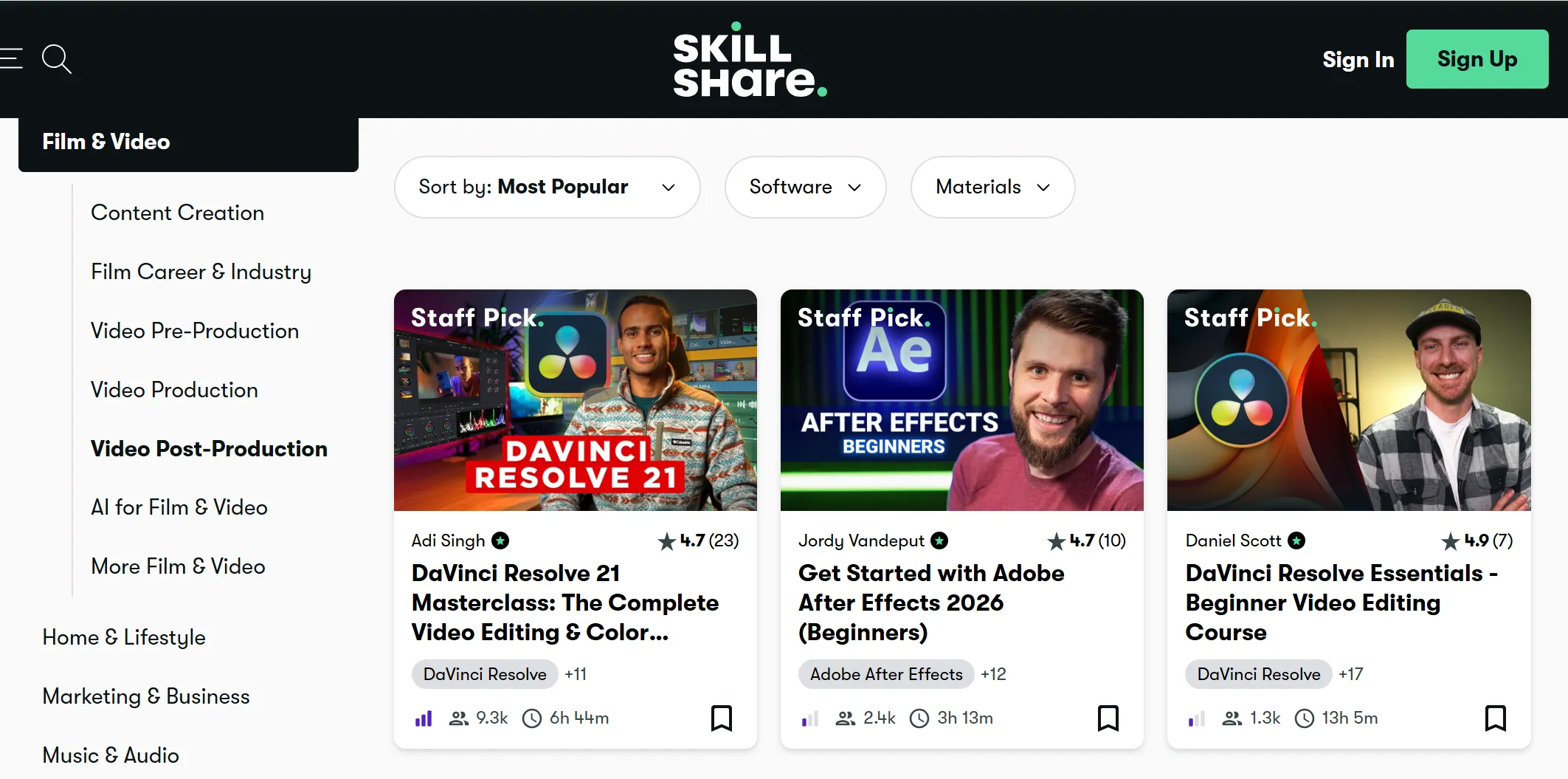 Skillshare Video Editing Courses